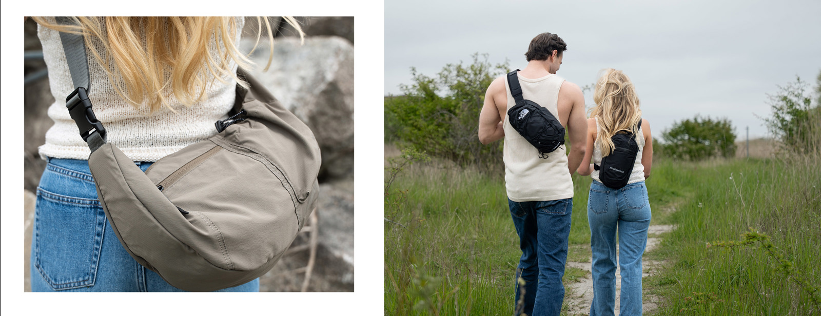 Unge mennesker med skuldertasker og sling bags. Bliv inspireret til festival tasken på neye.dk