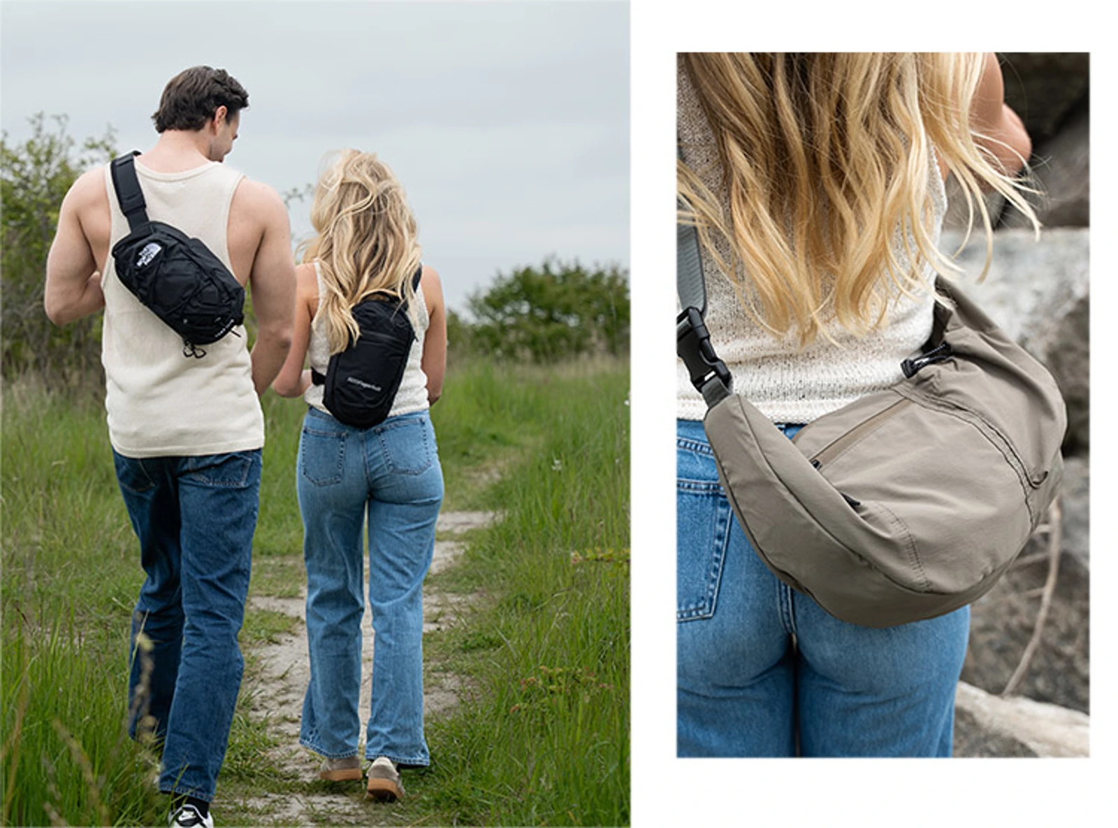 Unge mennesker med skuldertasker og sling bags. Bliv inspireret til festival tasken på neye.dk