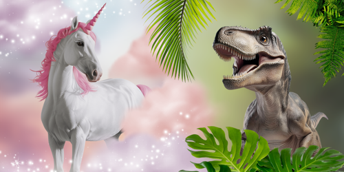 Unicorn og dinosaur. Oplev Ergobags fantasifulde designs på skoletasker og tilbehør til skoledagen på neye.dk