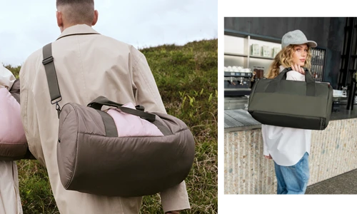 Dame og mand med rejsetasker. Stort udvalg af weekendtasker og rejsetasker på neye.dk